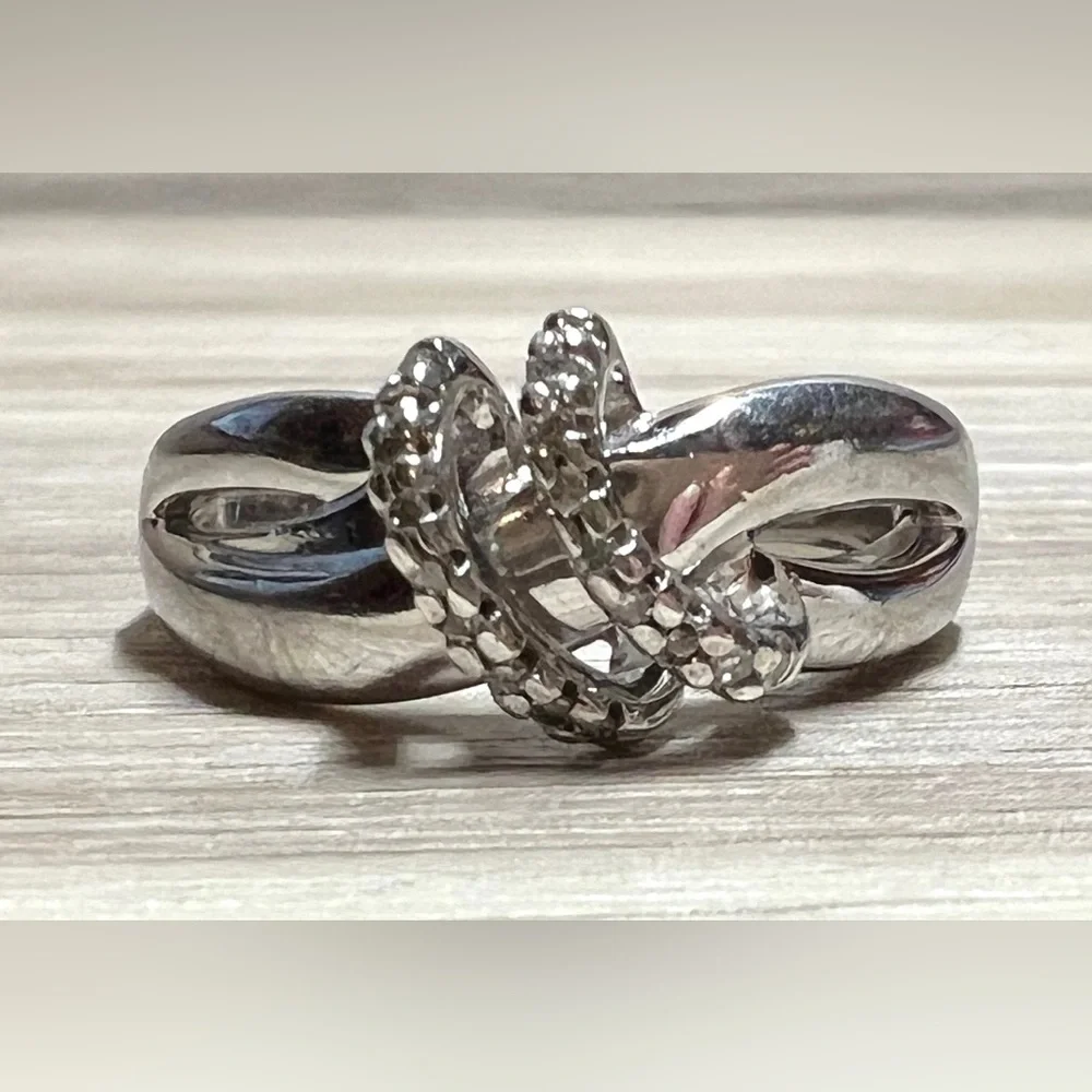 Designer Signed SUN Sterling Silver Double Row Diamond Highway Ring, Size 6.5